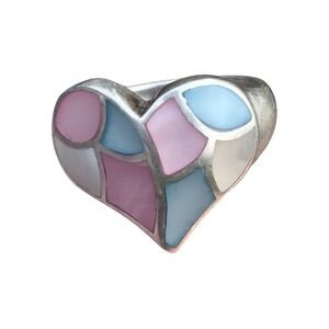Southwestern Sterling Silver Multicolor Mother Of Pearl Heart Mosaic Ring size 9
